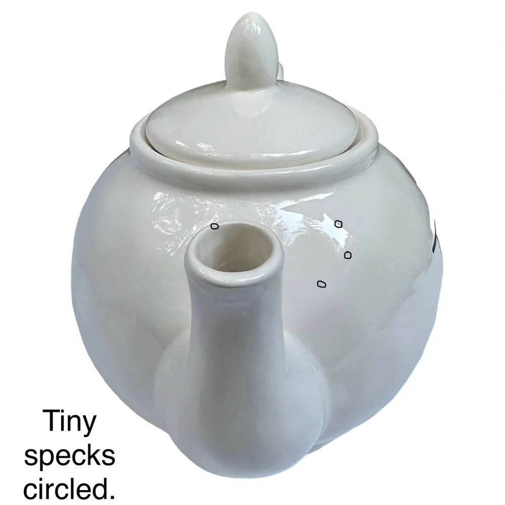 Rae Dunn TEA Pot Teapot Creamy White Black Large Letter Dimples NWT 2017 OG
